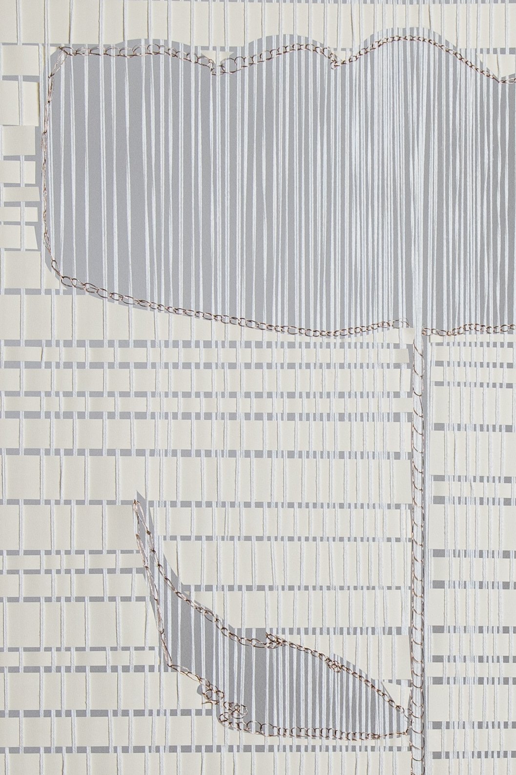 Œuvre Sillon, broderie au fil sur bois