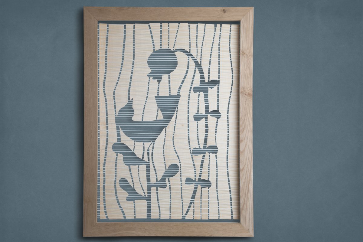 Œuvre Sillon, tissage de bois de frêne et fil de coton, fabriqué à Toulouse par une brodeuse de matières